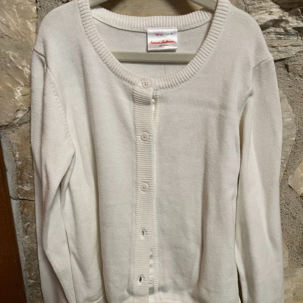 Hanna Andersson, white cardigan, size 140 (US10)